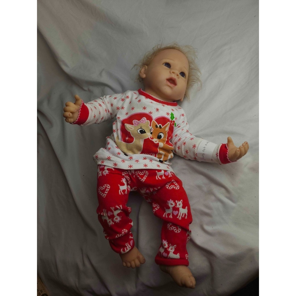 Reborn Baby Doll Blonde Hair Purple Eyes Red White Christmas Outfit Realistic